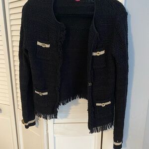 Lilly Pulitzer Black Cardigan with Fringe and Button Details